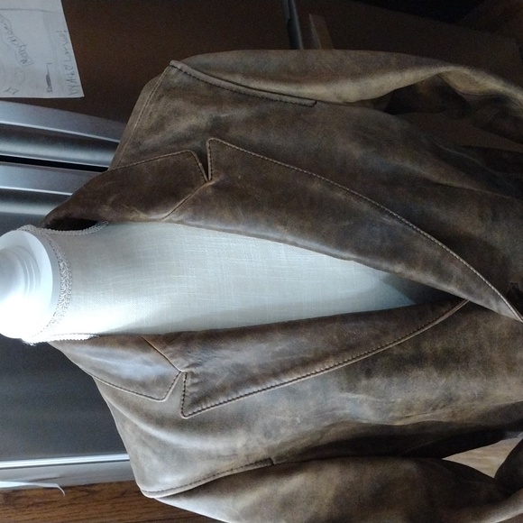 MEN'S M KENNETH COLE REACTION BROWN WASHED OUT AWESOME GRUNGE LOOK LEATHER COAT - Picture 6 of 16